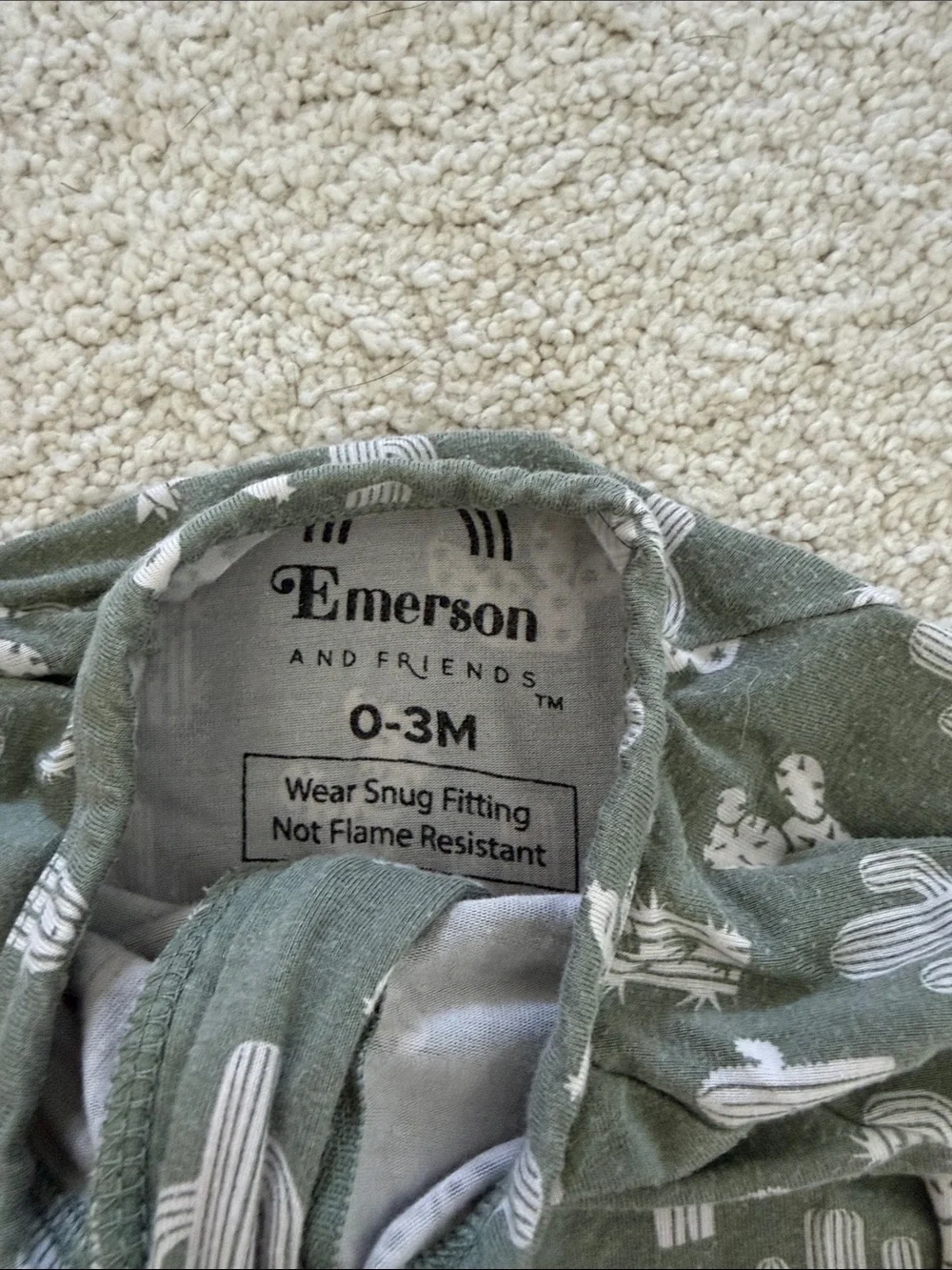 Emerson and Friends Olive Green Cactus Print One-Piece Zipper Footie